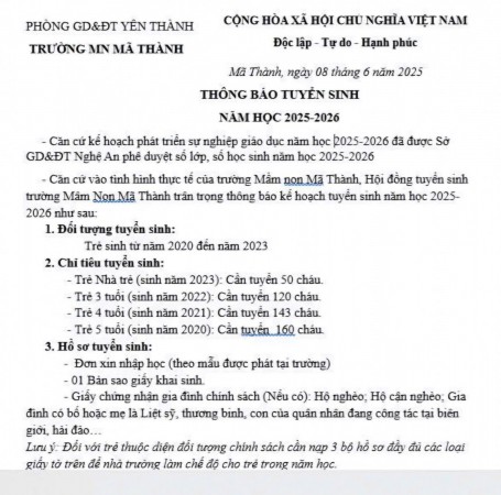 Thông báo tuyển sinh 2025-2026